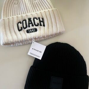 Coach Cream and Black Knit Beanies